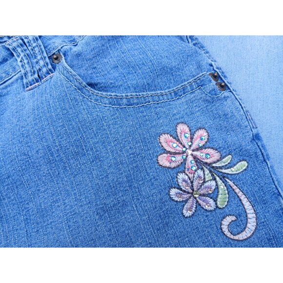 Vintage Angels Womens Denim Cropped Jeans Embroidery Butterfly Floral Size 20 - Picture 13 of 16